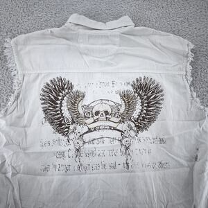 Biker Wear Shirt Mens Large White Sleeveless Sturgis SD 2008 Skull Wings Rally